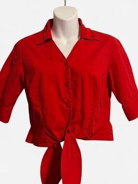 Rafaella Red Tie-Front Button Down Shirt Size 6